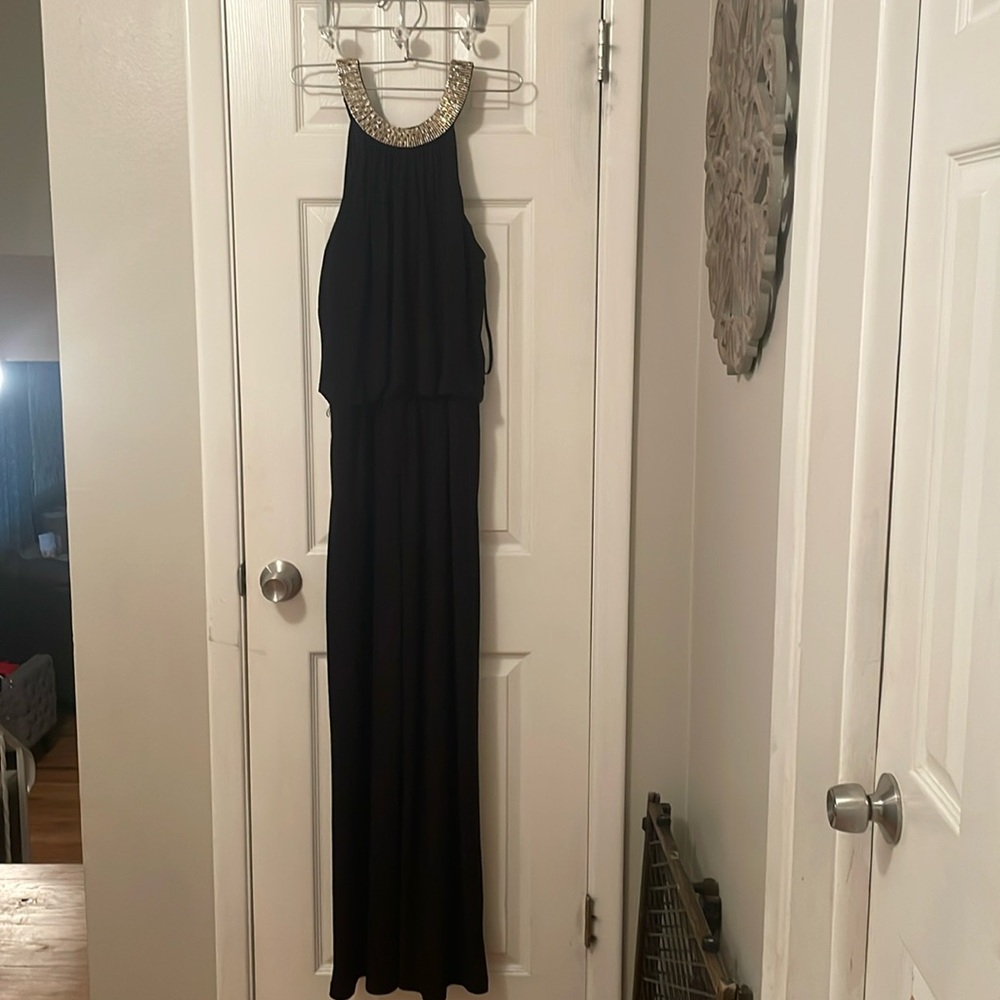 Xscape Jeweled Neckline Jumpsuit